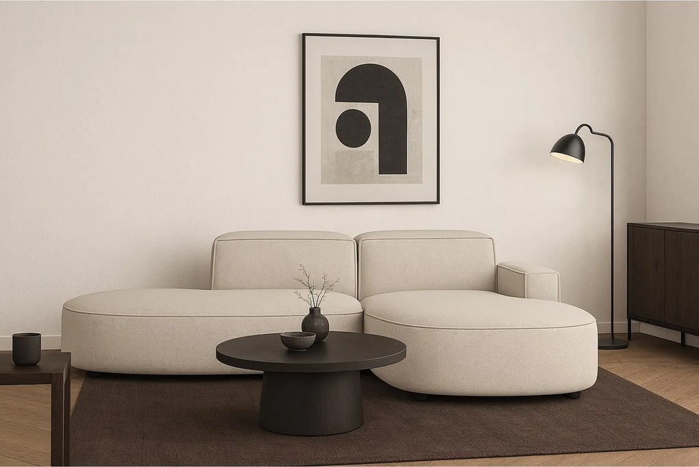 Narożnik modułowy CURSAL G prawostronny 271×166×73 cm – kremowy  Raven 24, zaokrąglone leżanki, wolnostojący
