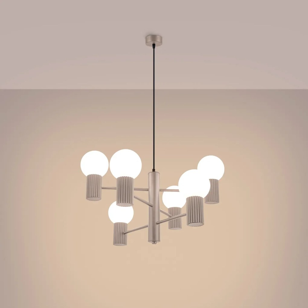 Żyrandol HALO 6 taupe ryflowany  SOLLUX  LIGHTING