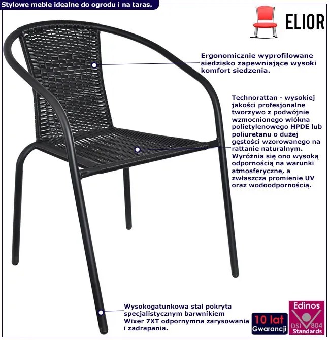 Czarny fotel ogrodowy typu bistro C4-K16