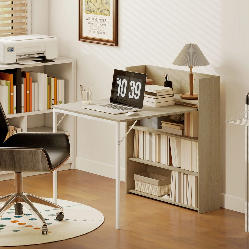 HOMCOM Stół składany z półką, design industrialny, oszczędzający miejsce, do małych pomieszczeń, 78,5 x 91 x 93 cm, dąb