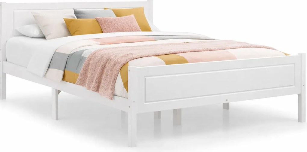 Białe dwuosobowe drewniane łóżko 140x200 W7-W74