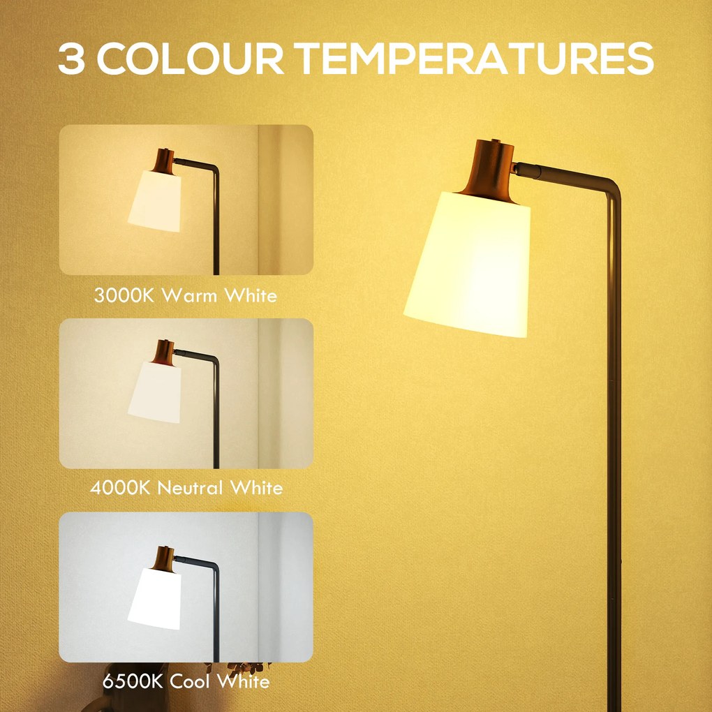 HOMCOM Lampa stojąca LED do salonu z obrotową głowicą 350° Lampa podłogowa z 3000K/4000K/6500K Czarna