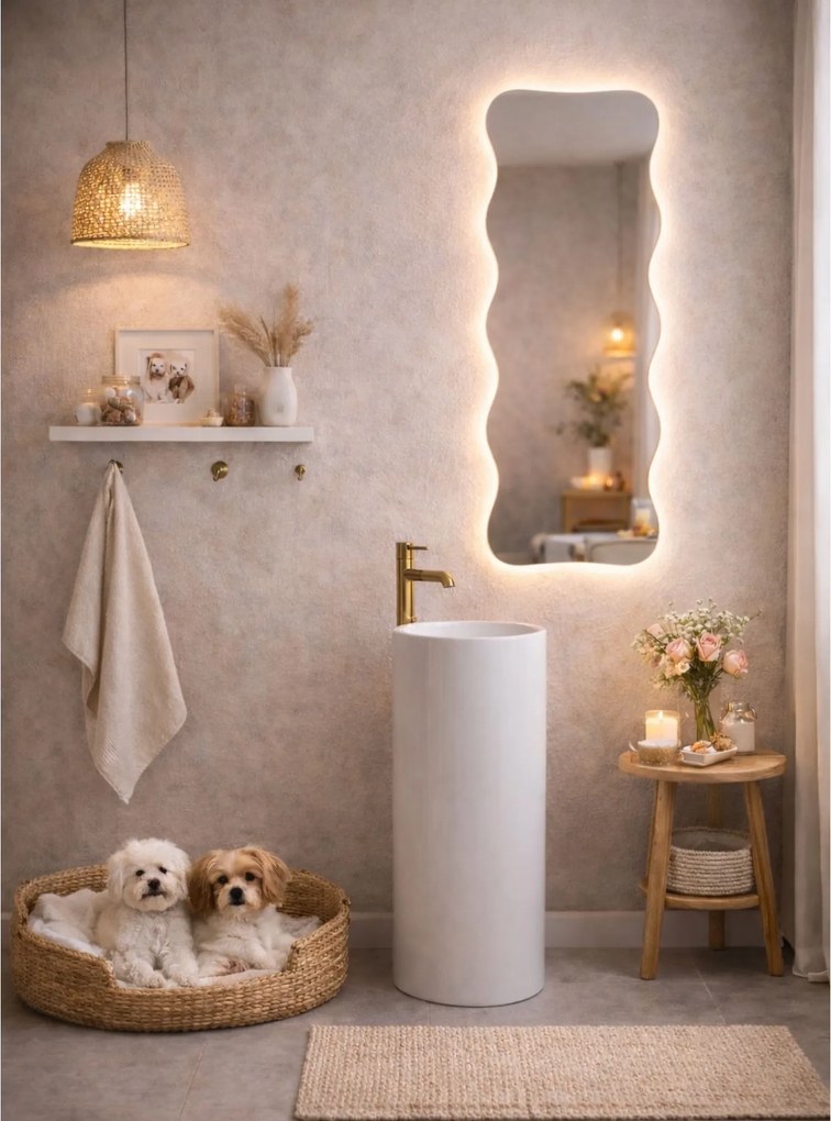 Lustro dekoracyjne oszlifowane z podświetleniem WAVE Slim LED | Różne rozmiary | Różne kolory : Kolor tafli szkła - Srebrny, Rozmiar - 40x105