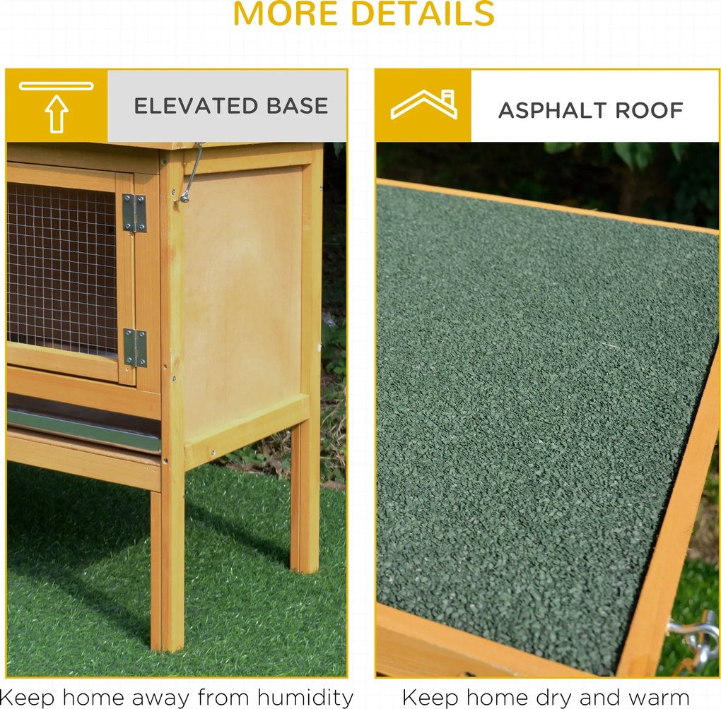 PawHut Domek dla królików z drewna z otwieranym dachem, 2 drzwiami, wysuwaną podstawą, 115x44,3x65 cm Jasnożółty | Aosom PL