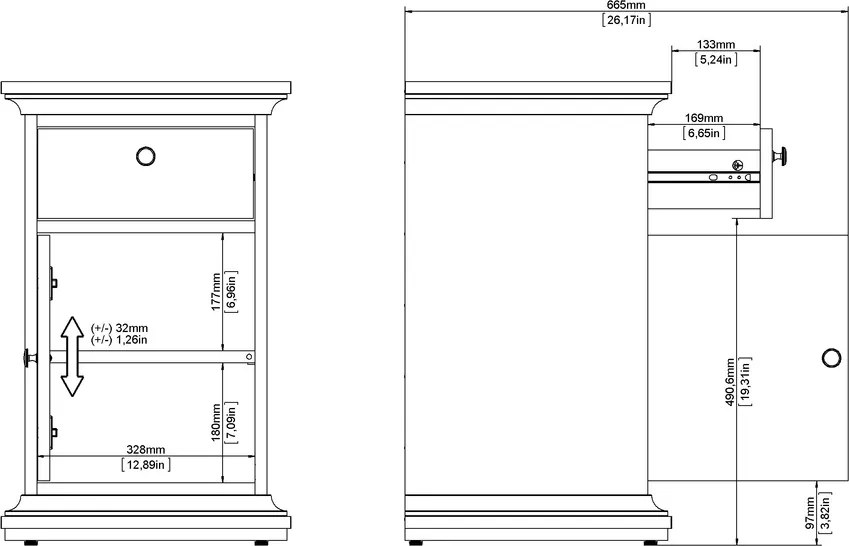 Wąska szafka nocna z szufladą Paris, kolor biały mat