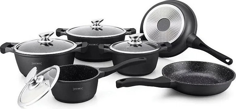 Zestaw garnków w efekcie marmuru - 13 elementów, nieprzywierający i antybakteryjny