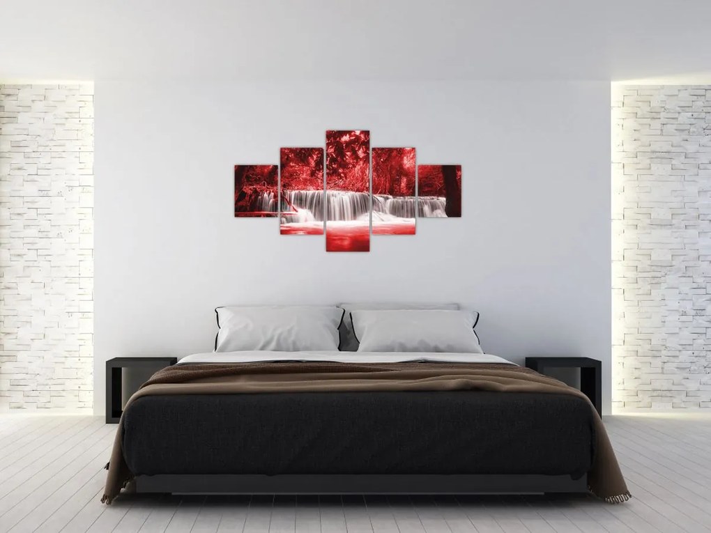 Obraz - Wodospad, czerwony (125x70 cm)
