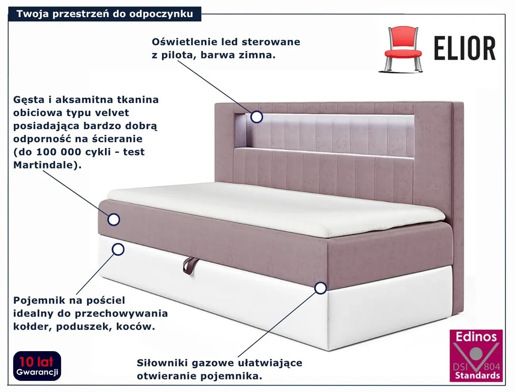 Różowe jednoosobowe łóżko kontynentalne 3 rozmiary K8-M02