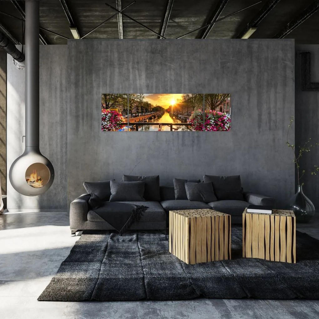 Obraz - Wschód słońca w Amsterdamie (170x50 cm)