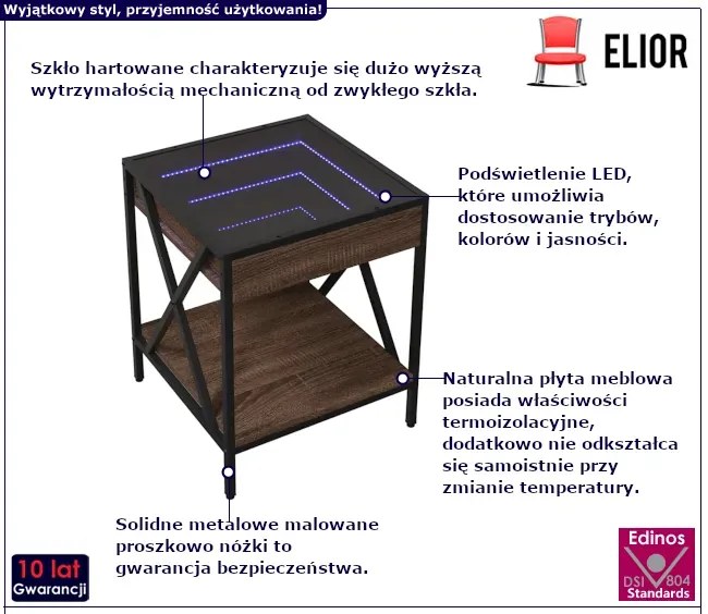 Stolik kawowy z LED brązowy dąb - Forset