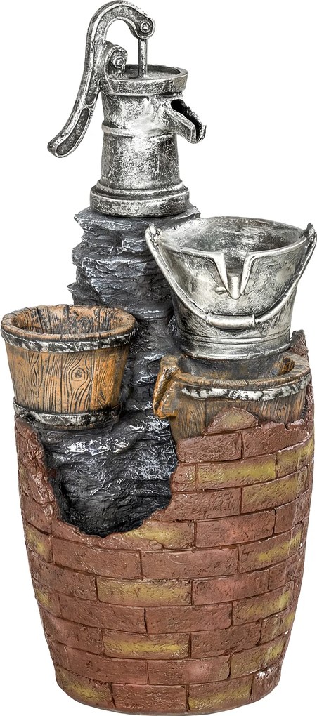 Outsunny Fontanna ogrodowa 4-stopniowa rustykalna z oświetleniem LED, pojemnikiem na rośliny, pompą, regulowana 34 x 31 x 76 cm | Aosom PL