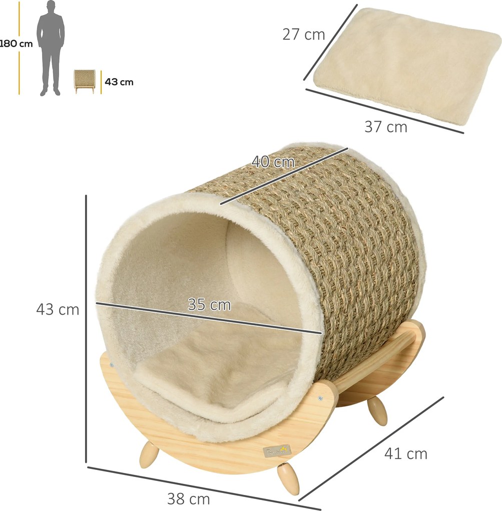 PawHut kot jaskinia łóżko dla kota z półką kot dom kot chata kryty khaki