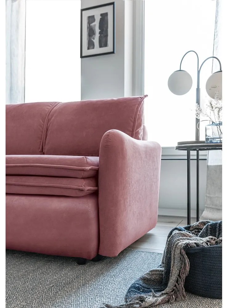 Różowa aksamitna rozkładana sofa Miuform Tender Eddie