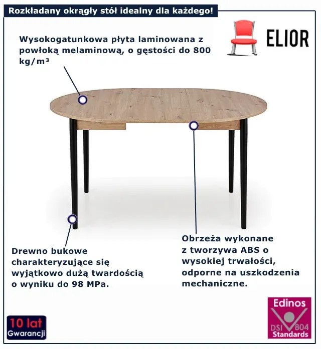 Okrągły rozkładany stół do jadalni dąb atisan + czarny Z1-D32