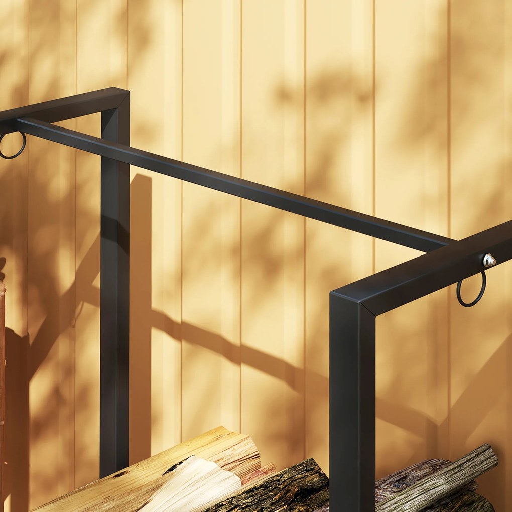 Outsunny Stojak na Drewno Kominkowe, Dwie Sekcje, Rama ze Stali Nierdzewnej, do 200 kg, 123 x 32 x 115 cm, Czarny
