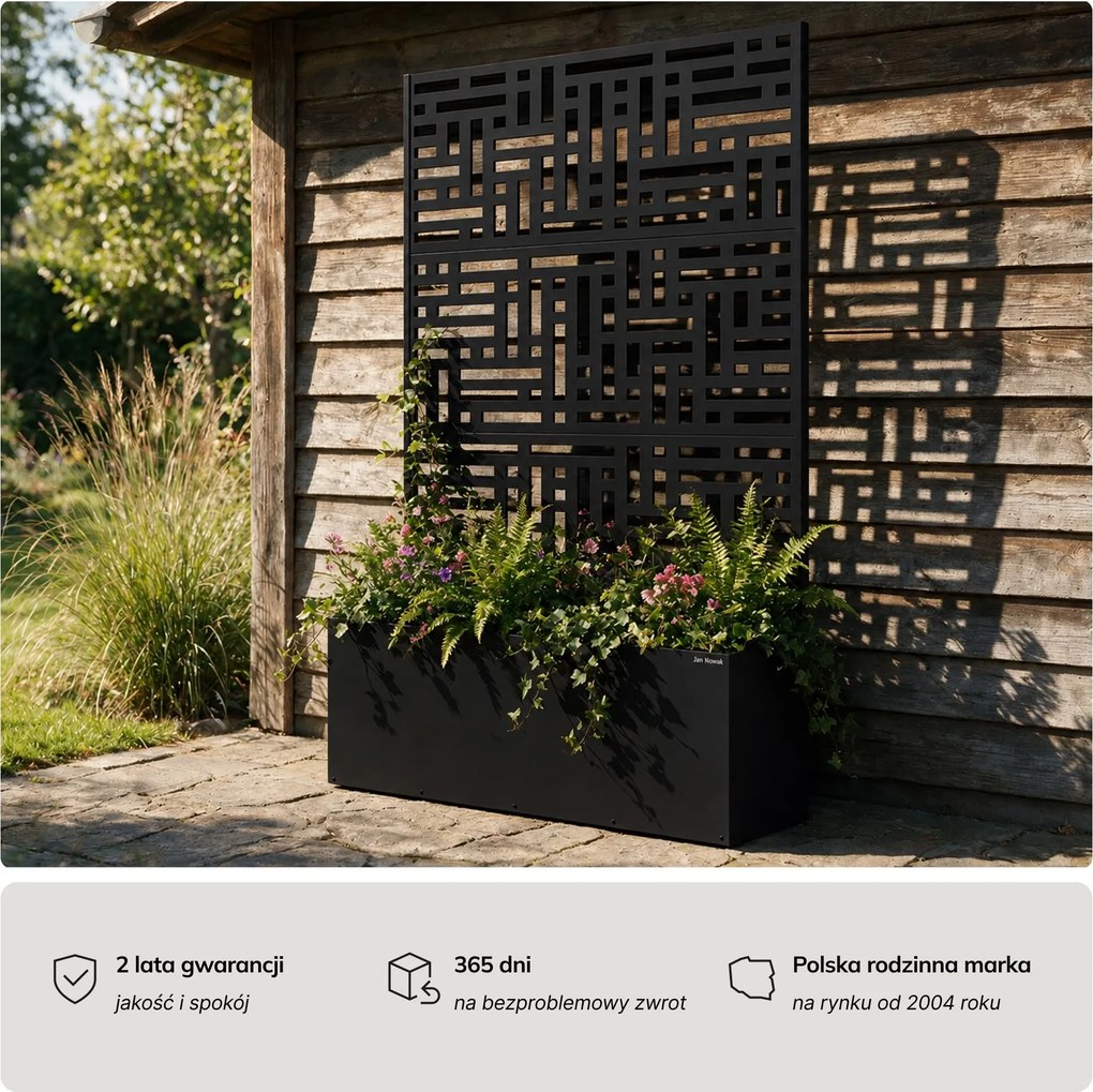 Pergola ogrodowa metalowa z donicą czarna 3in1, 1200x1800x300 mm: ROSE