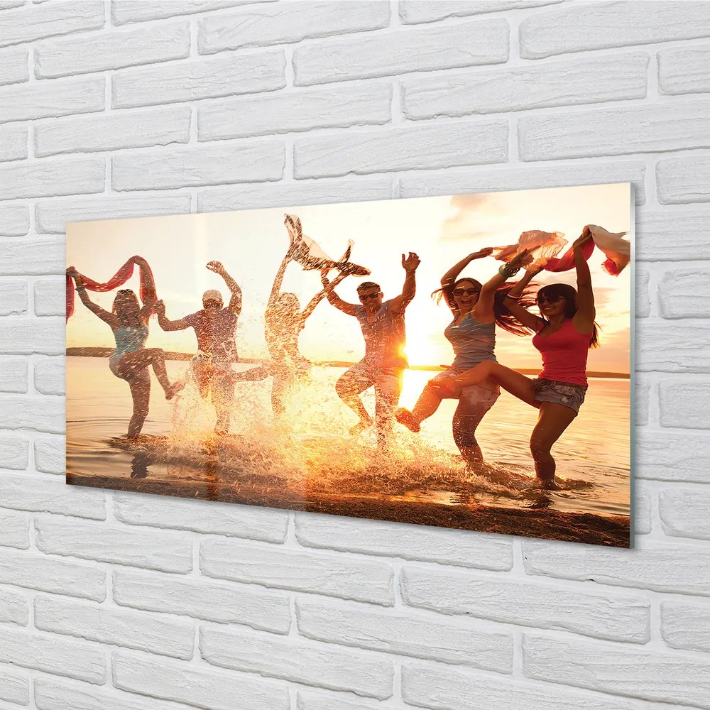 Szkło do Kuchni na Ścianę Ludzie nad Brzegiem Morza o Zachodzie