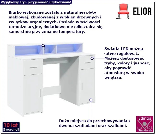 Biurko podświetlane 120 cm biały - Duna