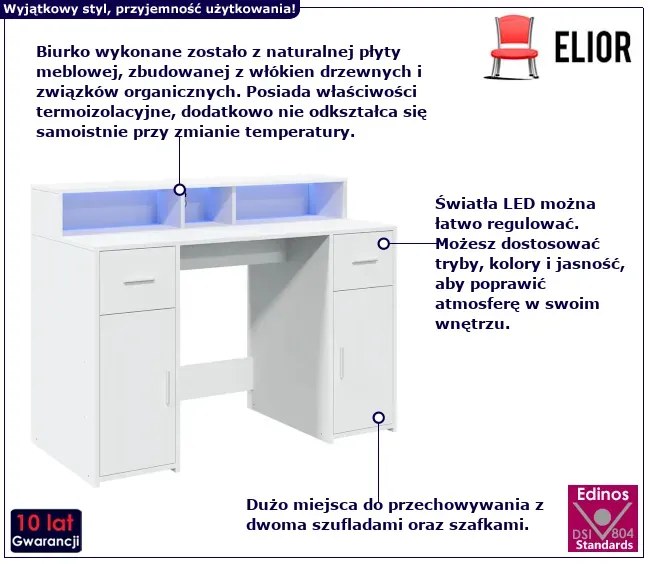 Biurko podświetlane 120 cm biały - Elvon