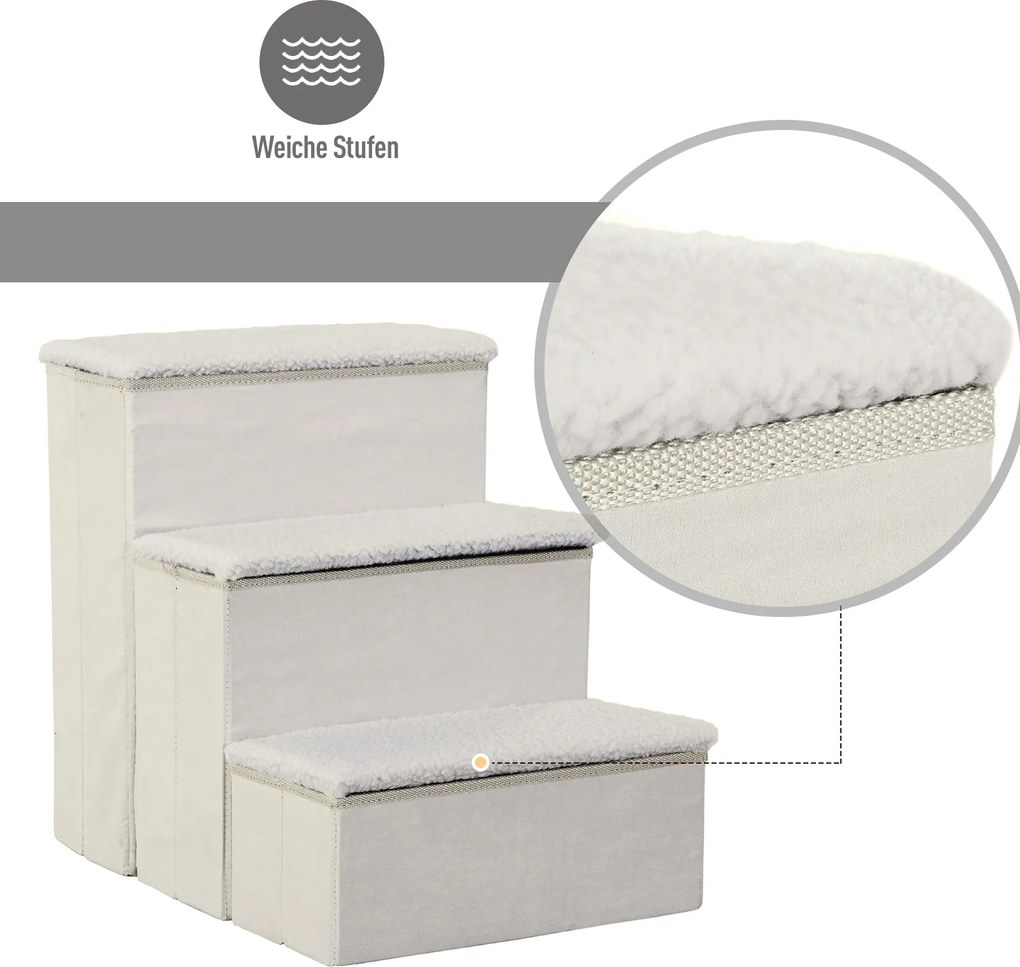 PawHut Schody dla Zwierząt Schodki Składane z Schowkiem MDF Biały 40x54x48 cm | Aosom PL