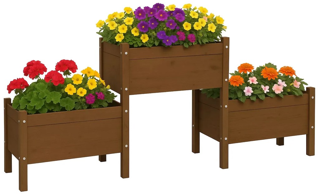 Brązowa drewniana donica do ogrodu R8-N10