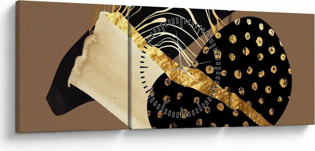Obraz - Abstrakcja złotobrązowa N⁰1 (z zegarem) (90x30 cm)