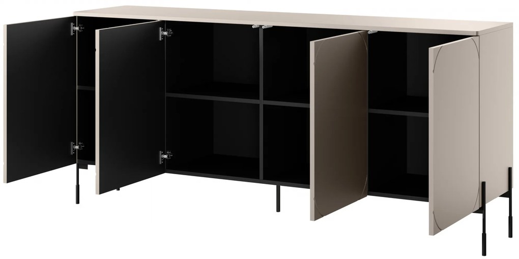 Komoda czterodrzwiowa na metalowych nogach Sonatia 200 cm - kaszmir
