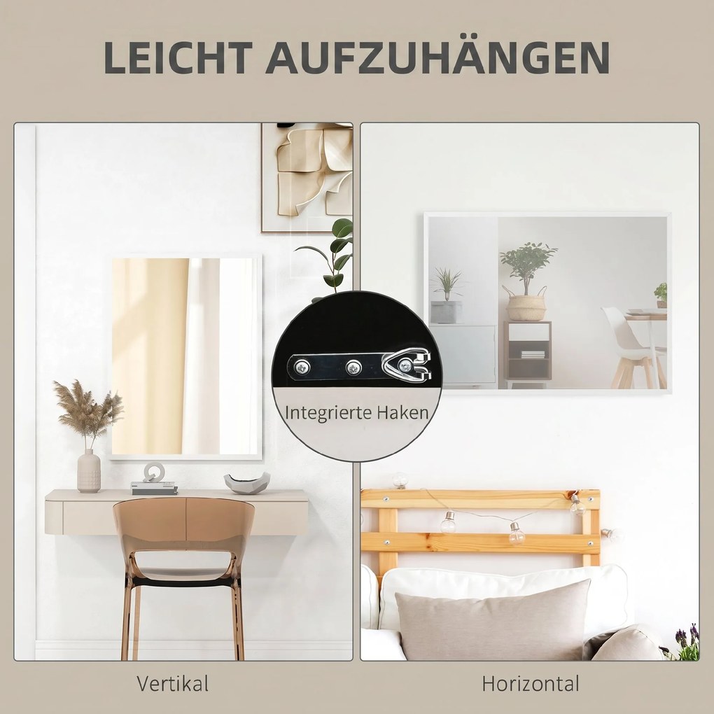 HOMCOM Lustro ścienne, 60 x 80 cm, dekoracyjne lustro wiszące, łatwy montaż, w zestawie śruby | Aosom PL