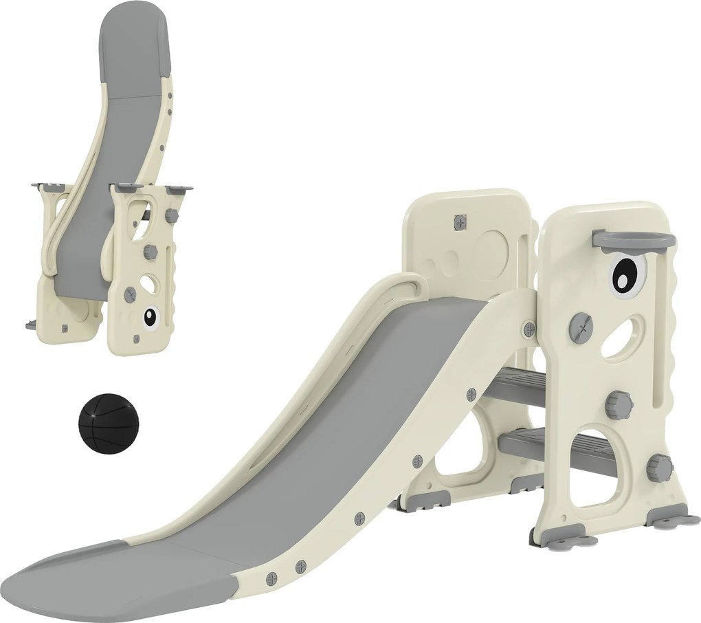 AIYAPLAY Zjeżdżalnia dla dzieci 3 w 1 z ścianką wspinaczkową, koszem do koszykówki i piłką, składana zjeżdżalnia do użytku w pomieszczeniach dla dzieci 2-5 lat