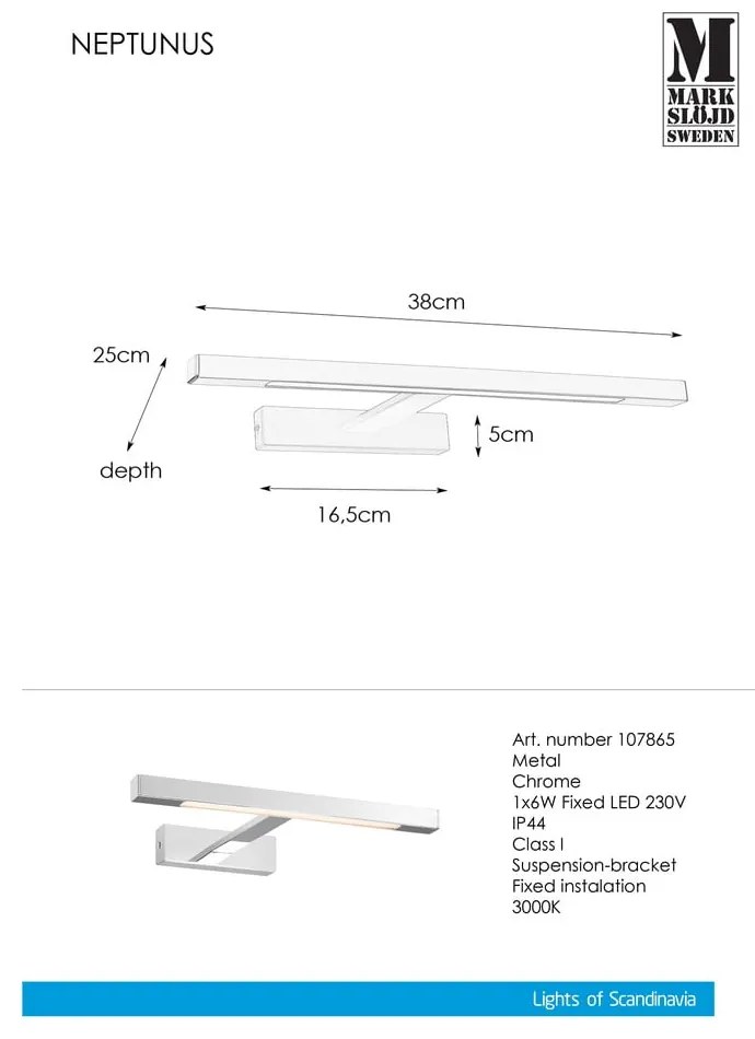 Kinkiet LED w kolorze srebra (długość 38 cm) Neptunus – Markslöjd