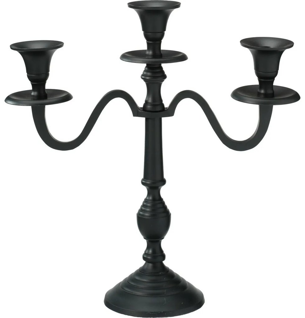 Metalowy świecznik 3-ramienny 29x10x30 cm, kolor czarny, dekor 2