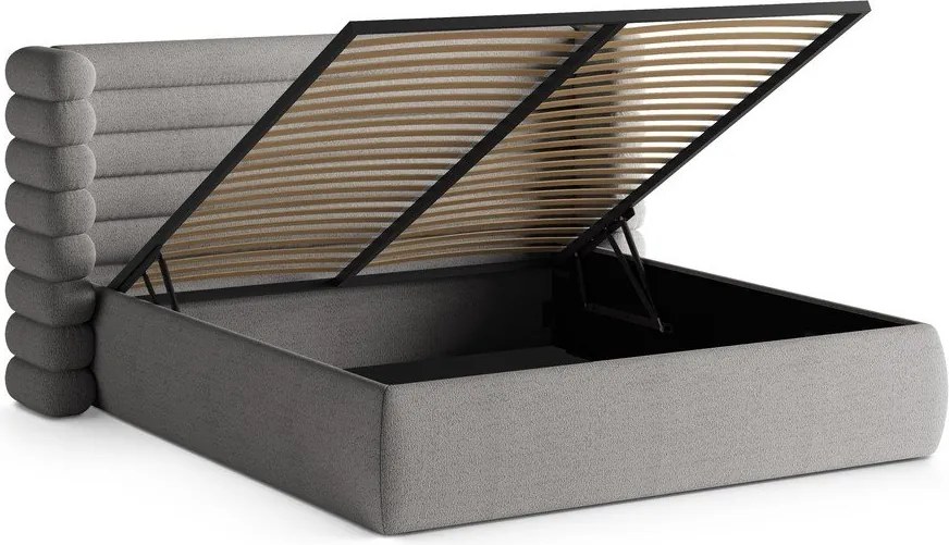 Szare tapicerowane łóżko dwuosobowe ze schowkiem i stelażem 200x200 cm Mount – Micadoni