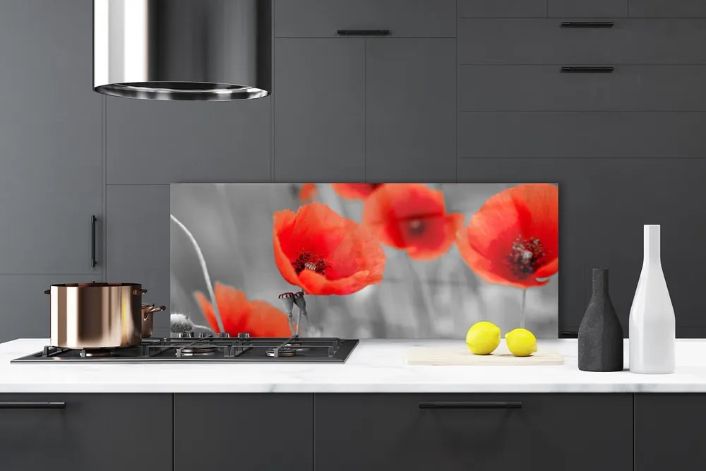 Panel Szklany do Kuchni Czerwone Maki w Polu