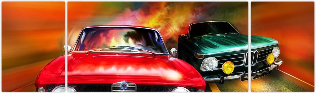 Obraz - Retro samochody wyścigowe (170x50 cm)