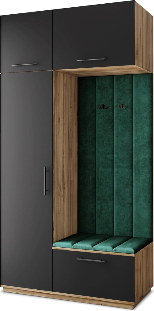 Masseno Garderoba REMA 120/240/60 cm Nowoczesna Szafa do Przedpokoju Dąb wotan, MONOLITH 37 (Butelkowa zieleń)