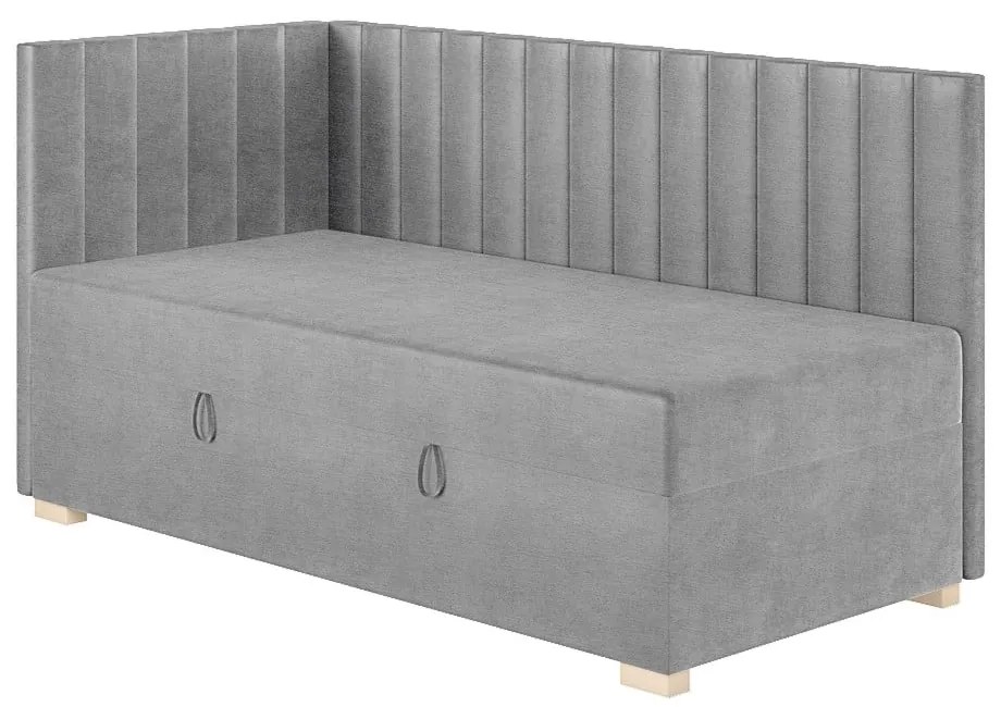 Szare narożne łóżko dziecięce ze schowkiem i materacem 90x200 cm Snugi – Ghado