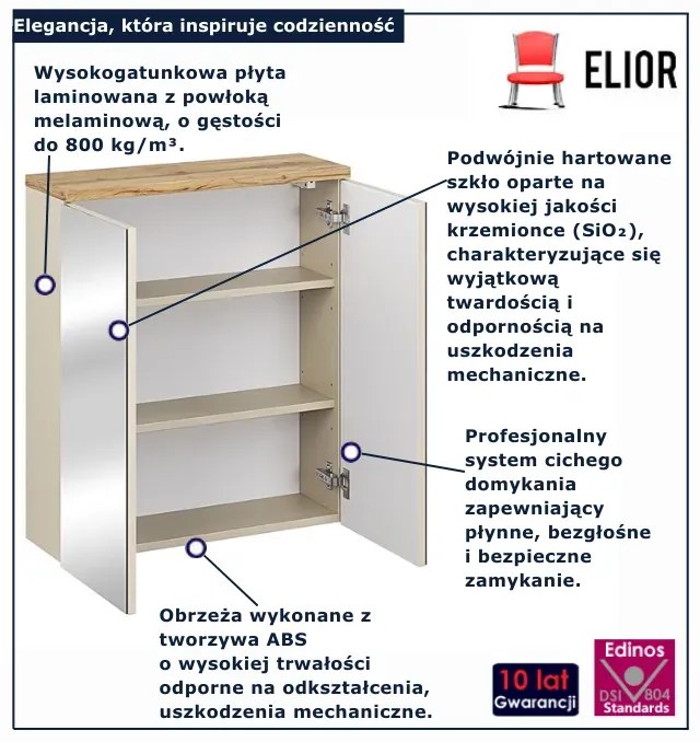 Kaszmirowa wisząca szafka łazienkowa z lustrem B3-F46