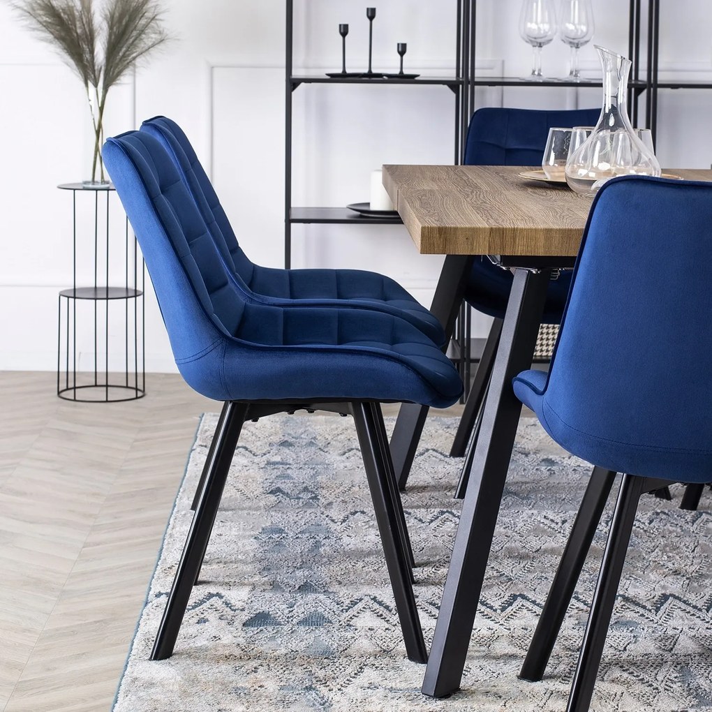 Zestaw 4x Krzesło Tapicerowane RICK do Salonu Granatowe Welurowe Nowoczesne Loft