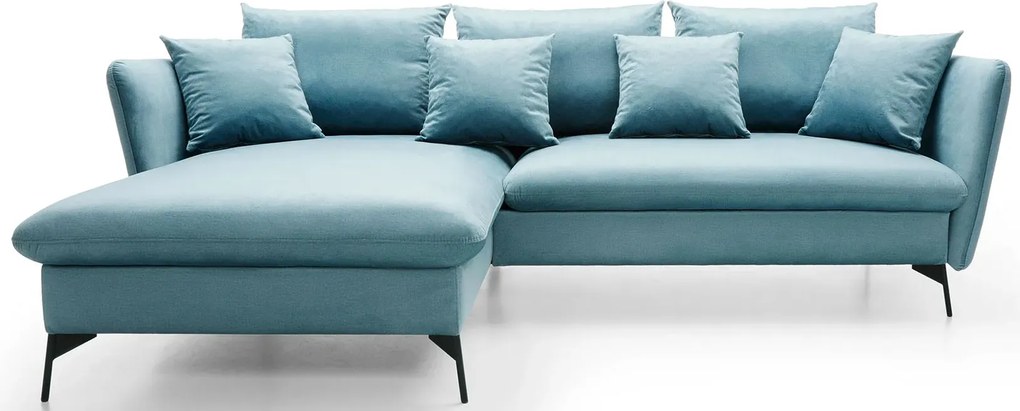 Błękitny welurowy narożnik z funkcją spania H9-C92