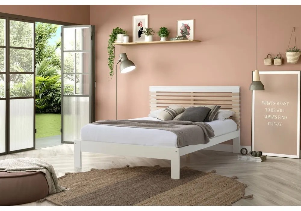 Białe łóżko dwuosobowe ze stelażem 140x190 cm Vectra – Marckeric