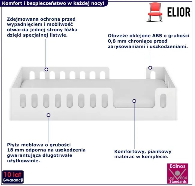 Łóżko dziecięce z barierkami i materacem 80x160 Deroti 8X