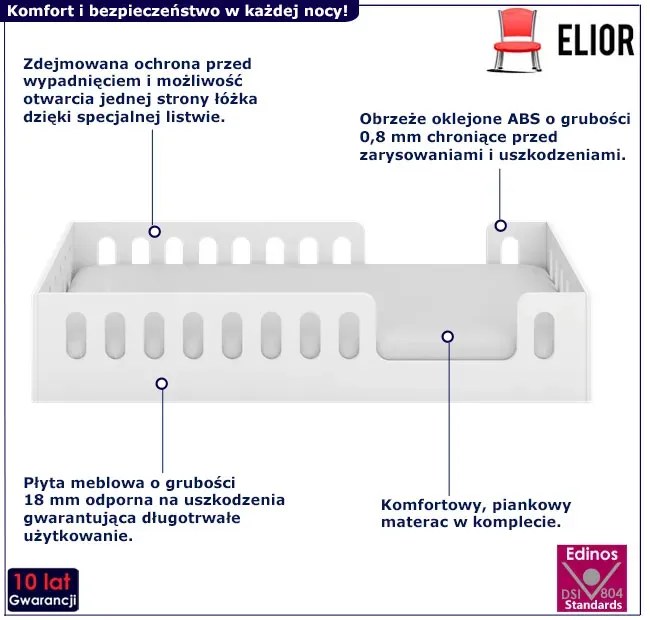 Łóżko dziecięce z barierkami i materacem 80x160 - Lirok 3X