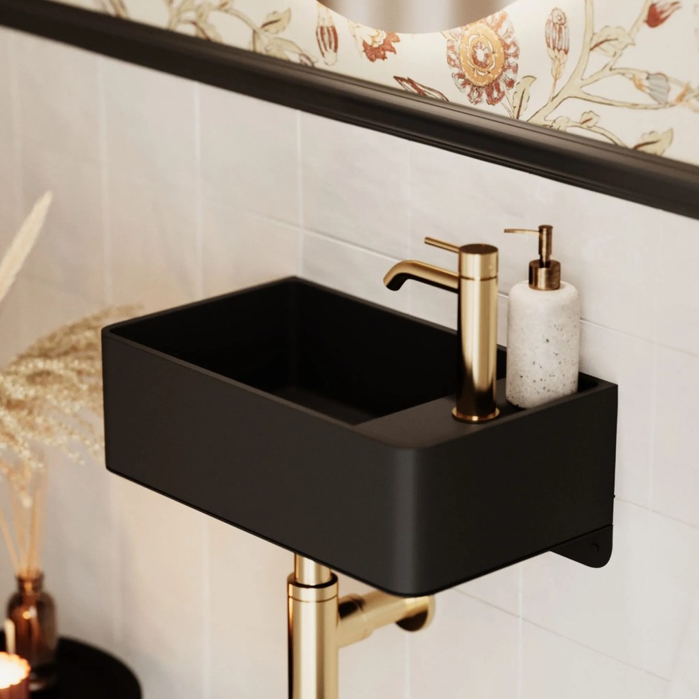 Umywalka zkamienia syntetycznego nablatowa / wisząca prostokątna czarna 43 cm x 25 cm EVELIA Black : Otwory na baterię - Tak, Typ montażu - podwieszana