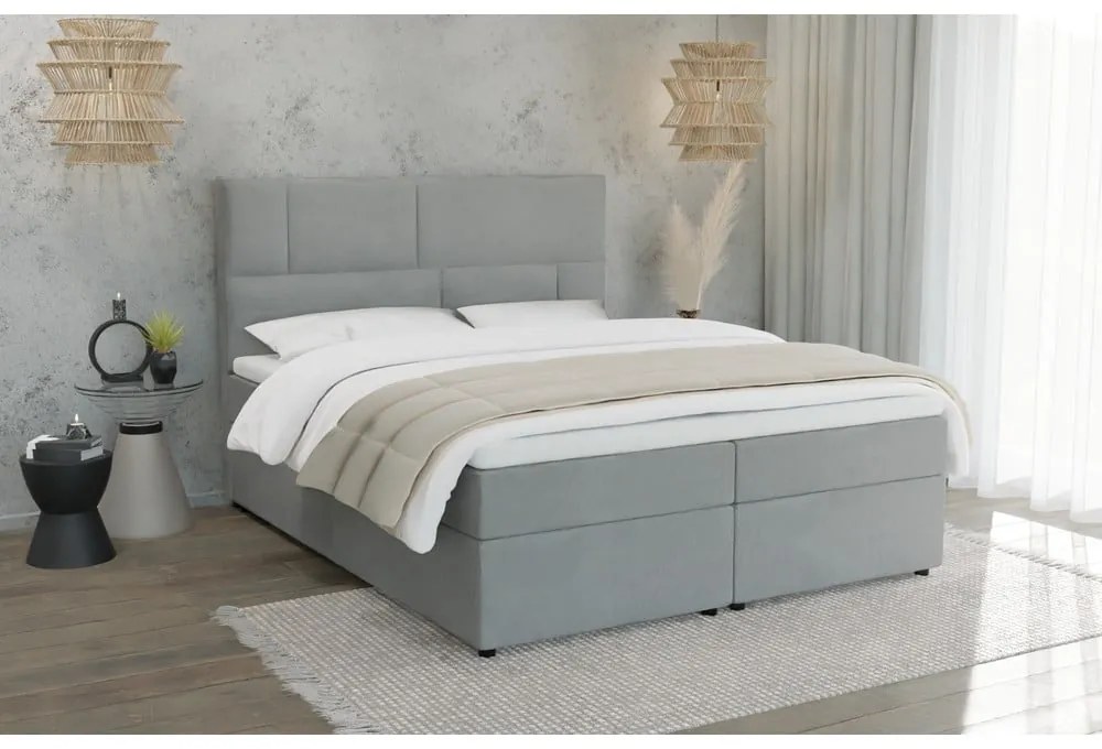 Jasnoszare łóżko boxspring ze schowkiem 140x200 cm Lola – Ropez