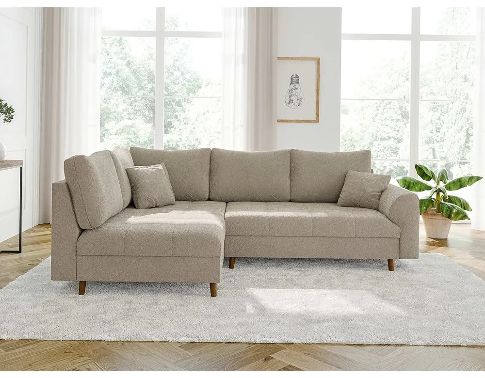 Beżowy narożnik z materiału bouclé (lewostronny/w kształcie litery L) Ariella – Ropez