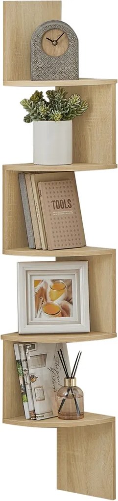 Narożna półka ścienna ESTANTE, 5 półek w dekorze dąb artisan, 126x20cm