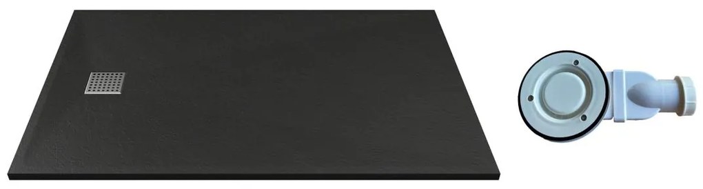 Brodzik posadzkowy lub wpuszczany w posadzkę z żywicy z syfonem - Czarny - 160 x 90 cm - MIRNOSA