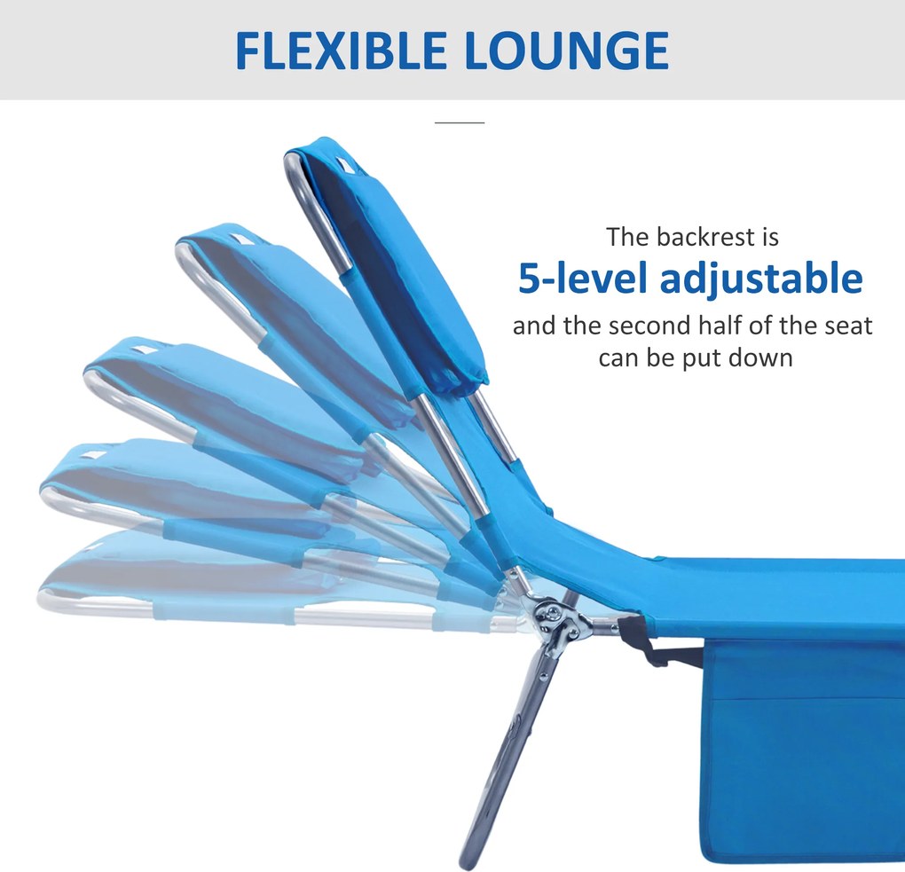 Outsunny Leżak Ogrodowy z Wyściełanym Otworem na Twarz, Leżak do Masażu na Zewnątrz z Boczną Kieszenią, Tkanina, Metal, Niebieski