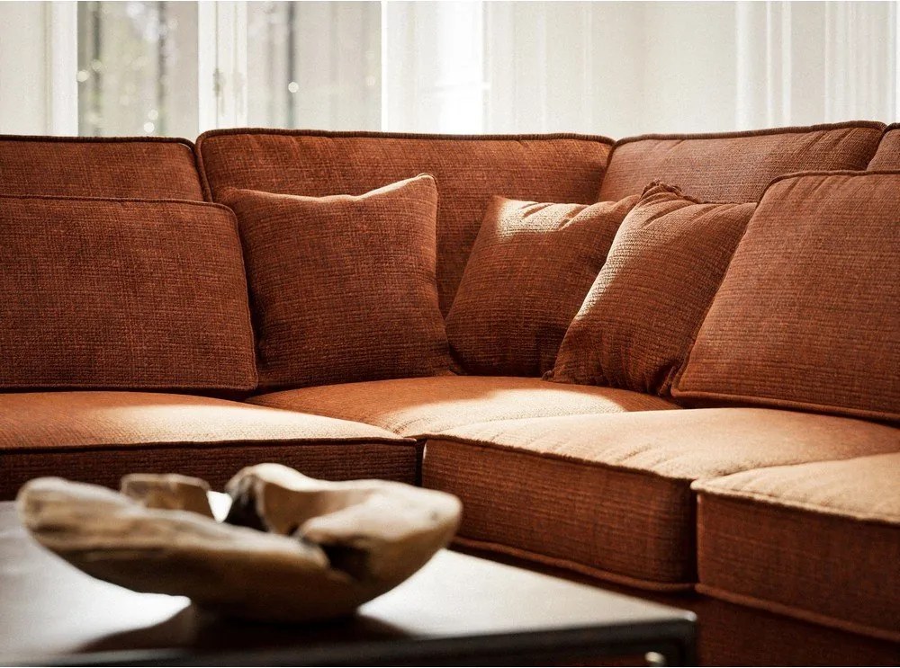 Narożnik z tkaniny szenilowej (lewostronny/w kształcie litery L) w kolorze miedzi Kirou – Maison de Rêve