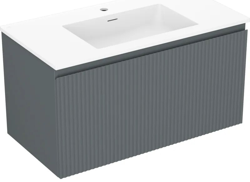 Mexen Rivel szafka łazienkowa 90 cm z umywalką Otis, 1 szuflada, ryflowana , grafit mat/biała mat - 91A20-09047-1-BF66-W18M01